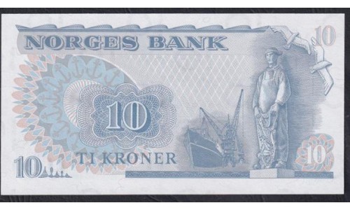 Норвегия 10 крон 1977 (NORWAY 10 Kroner 1977) P 36c: UNC
