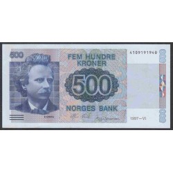 Норвегия 500 крон 1997, Портрет Великого Композитора Эдварда Грига, Редкость (NORWAY 500 Kroner 1997) P 45c : UNC