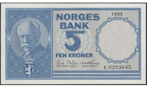 Норвегия 5 крон 1955 (NORWAY 5 Kroner 1955) P 30a : UNC