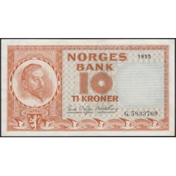 Норвегия 10 крон 1955 (NORWAY 10 Kroner 1955) P 31b1: UNC
