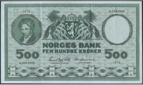 Норвегия 500 крон 1975 (NORWAY 500 Kroner 1975) P 34f : XF