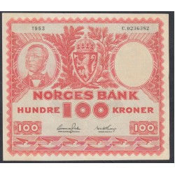 Норвегия 100 крон 1953 (NORWAY 100 Kroner 1953) P 33a(2) : XF