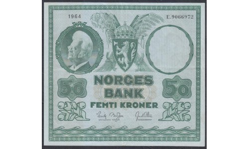 Норвегия 50 крон 1964 год (NORWAY 50 Kroner 1964) P 32b(2): XF