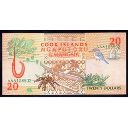 Острова Кука 20 долларов ND (1992 г.) (COOK ISLANDS 20 Dollars ND (1992)) P9a:Unc