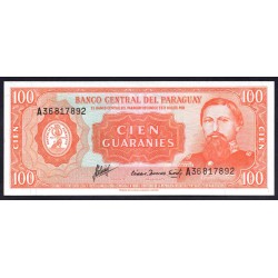 Парагвай 100 гуарани L. 25.03.1952 (1963 г.) (PARAGUAY 100 Guaraníes L. 25.03.1952 (1963)) P199b:Unc