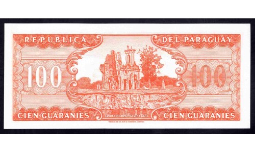Парагвай 100 гуарани L. 25.03.1952 (1963 г.) (PARAGUAY 100 Guaraníes L. 25.03.1952 (1963)) P 199а: UNC