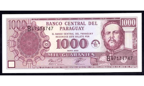 Парагвай 1000 гуарани 2003 г. (PARAGUAY 1000 Guaraníes 2003) P201b:Unc