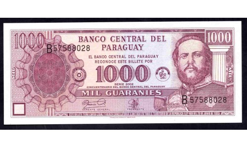 Парагвай 1000 гуарани 2002 г. (PARAGUAY 1000 Guaraníes 2002) P201b:Unc