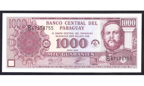 Парагвай 1000 гуарани 2003 г. (PARAGUAY 1000 Guaraníes 2003) P214с:Unc