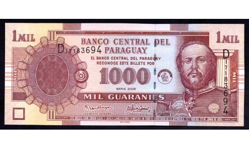 Парагвай 1000 гуарани 2005 г. (PARAGUAY 1000 Guaraníes 2005) P 222b: UNC