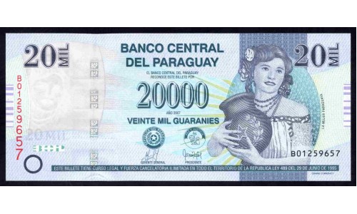 Парагвай 20000 гуарани 2007 г. (PARAGUAY 20000 Guaraníes 2007) P 230а: UNC