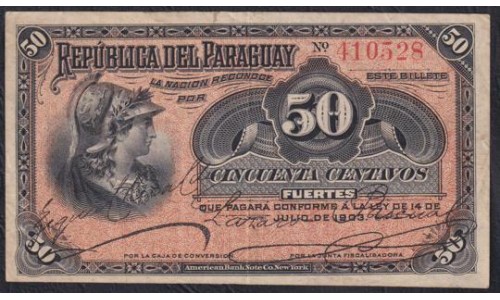 Парагвай 50 центавоc 14.08.1903 года (PARAGUAY 50 Centavos Fuertes Caja de Conversión  Date L. 14.07.1903 ) P 105a: VF/XF