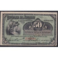 Парагвай 50 центавоc 28.01.1916 года, РЕДКОСТЬ (PARAGUAY 50 Centavos Fuertes Caja de Conversión  Date L. 28.01.1916, RARE) P 137a(2): VF/XF