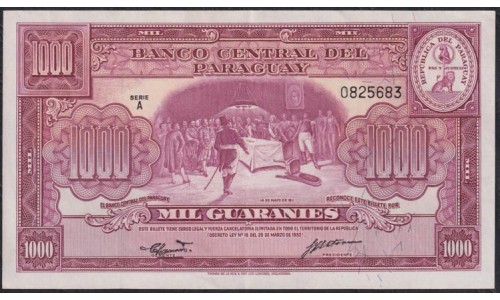 Парагвай 1000 гуарани 25.03.1952 года, НЕЧАСТЫЕ (PARAGUAY 1000 Guaranís 1952) P 191b: aUNC