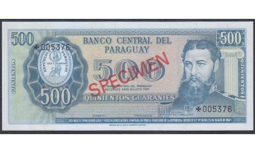 Парагвай 500 гуарани L. 25.03.1952 (1963 г.), ОБРАЗЕЦ (PARAGUAY 500 Guaraníes L. 25.03.1952 (1963), SPECIMEN) P 200s: UNC