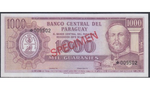 Парагвай 1000 гуарани L. 25.03.1952 (1963 г.), ОБРАЗЕЦ (PARAGUAY 1000 Guaraníes L. 25.03.1952 (1963), SPECIMEN) P 201s: UNC