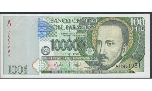Парагвай 100000 гуарани 1998 г. (PARAGUAY 100000 Guaraníes 1998) P 219: UNC