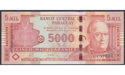 Парагвай 5000 гуарани 2008 г. (PARAGUAY 5000 Guaraníes 2008) P223b: UNC