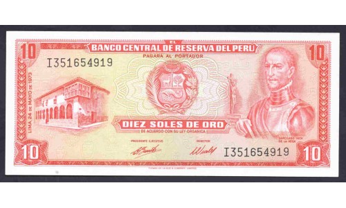 Перу 10 солей 1973 г. (PERU 10 Soles de Oro 1973) P 100с: UNC
