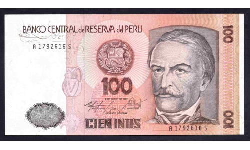 Перу 100 интис 1986 года (PERU 100 Intis 1986) P 132b: UNC