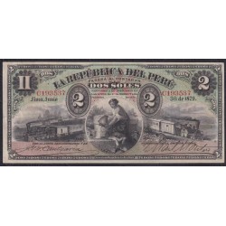 Перу 2 соля 04.02.1879 года, Республика Перу (PERU 2 soles República del Perú 04.02.1879 ) P 2: XF++