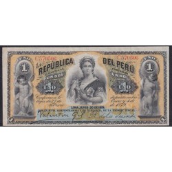 Перу 1 соль 30.06.1879 года, Республика Перу (PERU 1 sol República del Perú 30.06.1879 ) P 2: XF/aUNC