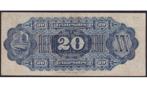Перу 20 солей 06.30.1879 года, Республика Перу (PERU 20 soles República del Perú 06.30.1879 ) P 7: VF/XF
