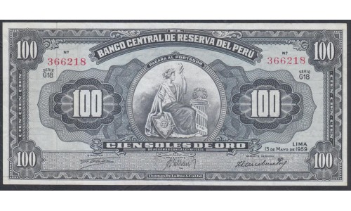 Перу 100 солей 1959 г. (PERU 100 Soles de Oro 1959) P 79b: XF