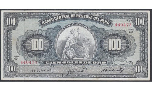 Перу 100 солей 1961 г. (PERU 100 Soles de Oro 1961) P 79c: XF/aUNC