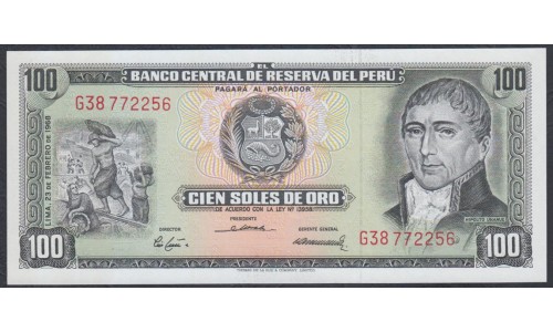 Перу 100 солей 1968 г. (PERU 100 Soles de Oro 1968) P 95: UNC