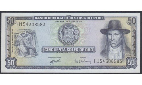 Перу 50 солей 1974 г. (PERU 50 Soles de Oro 1974) P 101c: UNC