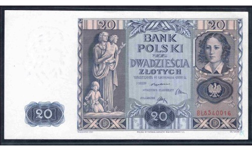 Польша 20 злотых 1936 г. (POLAND 20 Złotych 1936) Р 77: UNC
