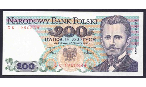 Польша 200 злотых 1986 г. (POLAND 200 Złotych 1986) P 144c: UNC