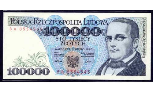 Польша 100000 злотых 1990 г. (POLAND 100000 Złotych 1990) P 154: UNC