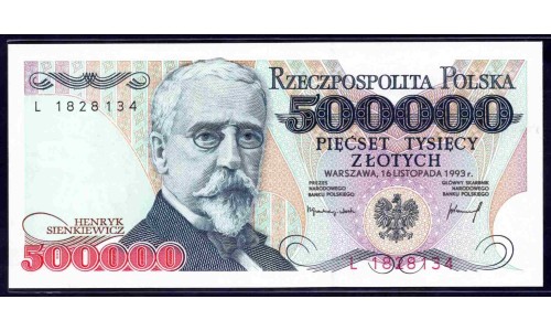 Польша 500000 злотых 1993 г. (POLAND 500000 Złotych 1993) P161:Unc