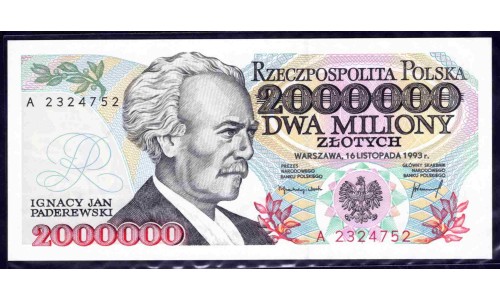 Польша 2 миллиона злотых 1993 года, префикс А (POLAND 2.000.000 Złotych 1993, prefix A) P 163: UNC