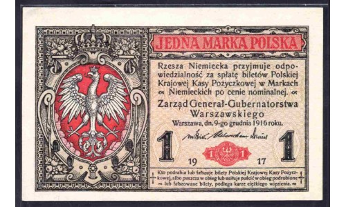 Польша 1 марка 1917 года (POLAND 1 Marka Polska 1917) P 8: UNC