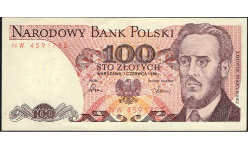 Польша 100 злотых 1986 (POLAND 100 Złotych 1986) P 143d : aUNC