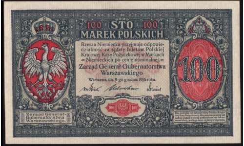Польша 100 марок 1916 года, A.2391231, Нечастые в состоянии (POLAND 100 Marek Polskich 1916) P 15: aUNC