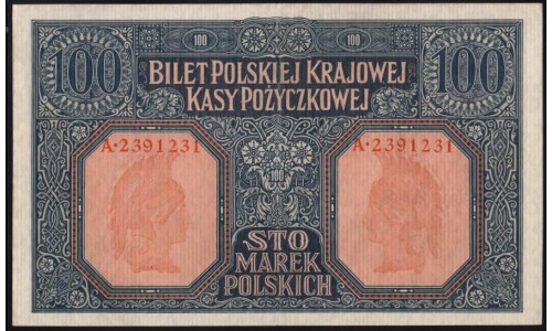 Польша 100 марок 1916 года, A.2391231, Нечастые в состоянии (POLAND 100 Marek Polskich 1916) P 15: aUNC