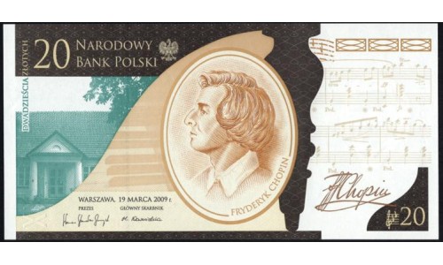 Польша 20 злотых 2009 года, Юбилейные в Буклете, 200 лет с рождения Шопена  (POLAND 20 Złotych 2009) P 181 : UNC