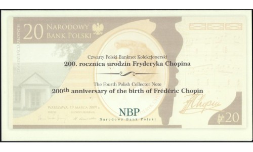 Польша 20 злотых 2009 года, Юбилейные в Буклете, 200 лет с рождения Шопена  (POLAND 20 Złotych 2009) P 181 : UNC