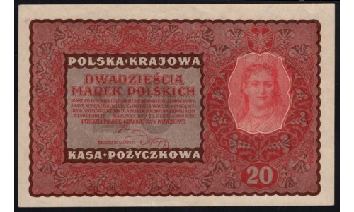 Польша 20 марок 1919 года (POLAND 20 Marek Polskie 1919) P 26: UNC