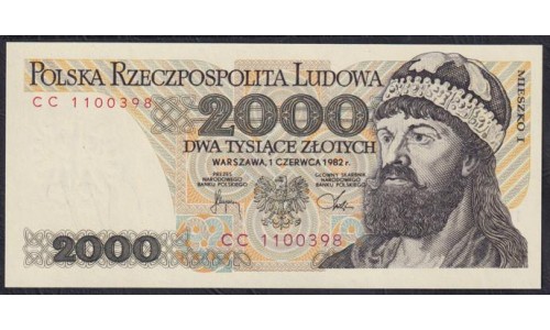 Польша 2000 злотых 1982 г. (POLAND 2000 Złotych 1982) P 147c: UNC