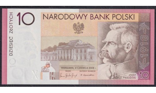 Польша 10 злотых 2008 года, Юбилейные без Буклета (POLAND 10 Złotych 2008) P 179: UNC