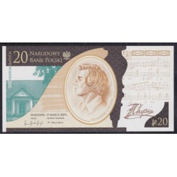 Польша 20 злотых 2009 года, Юбилейные без Буклета, 200 лет с рождения Шопена  (POLAND 20 Złotych 2009) P 181 : UNC