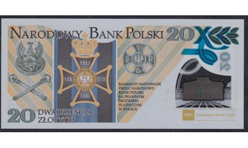 Польша 20 злотых 2014 года, 100 лет образования Польского Легиона, ПОЛИМЕР (POLAND 20 Złotych, Polymer 2014) P 187: UNC