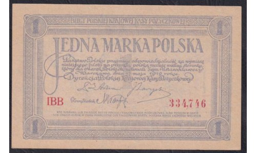 Польша 1 марка 1919 года (POLAND 1 Marka Polska 1919) P 19:  UNC