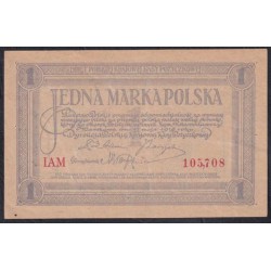 Польша 1 марка 1919 года, IAM105,708 (POLAND 1 Marka Polska 1919) P 19:  UNC--