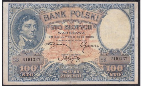 Польша 100 злотых 1919 г. (POLAND 100 Złotych 1919) Р 57: VF+